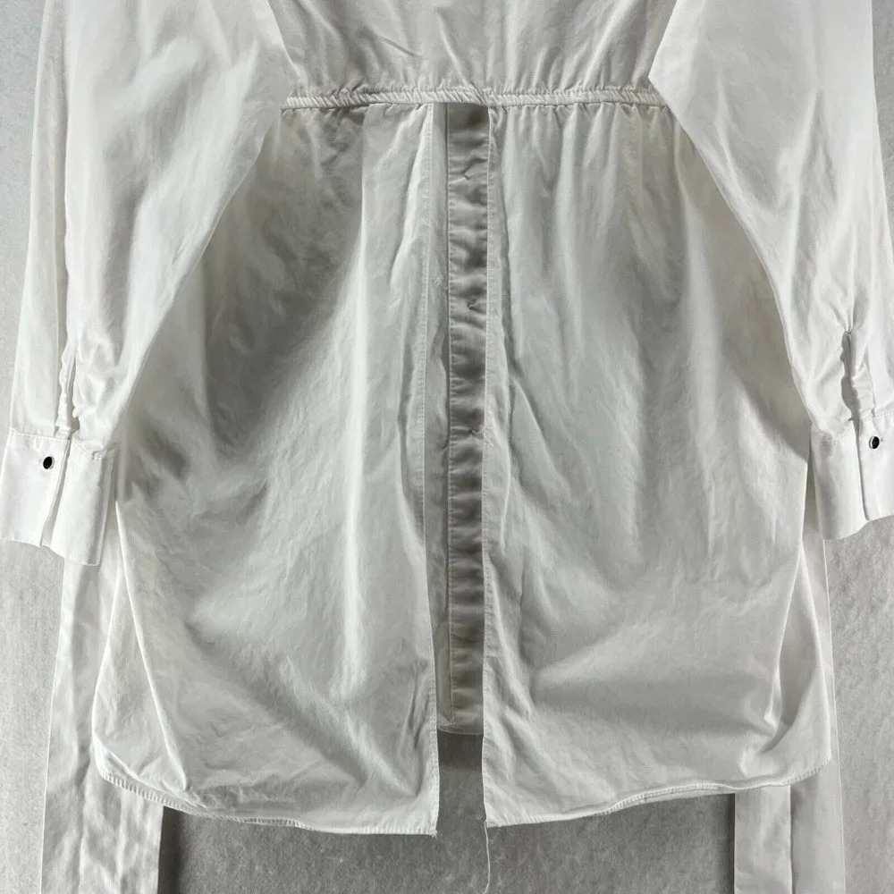 River Island Top Womens 8 Tunic Button Front Long Sleeve Tie Front Vented White - Picture 8 of 12